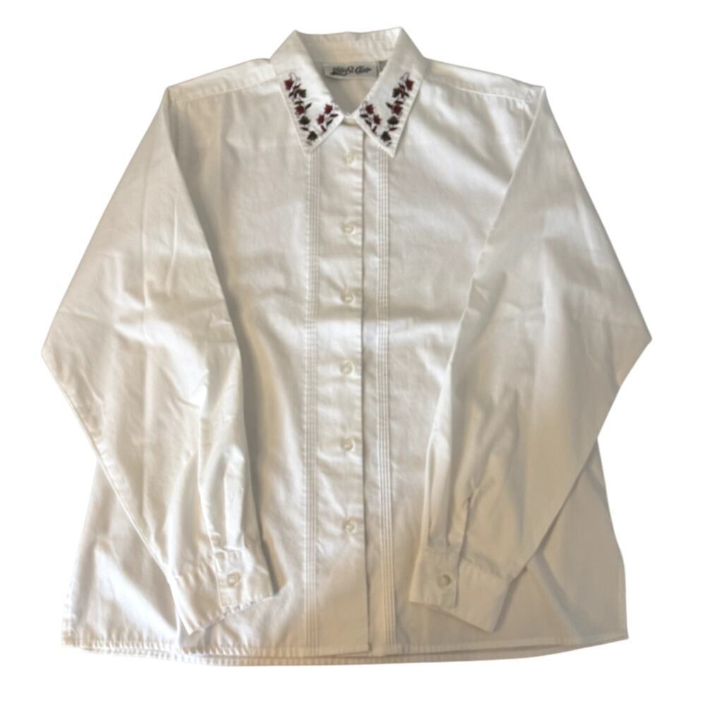 VTG Yves St. Claire White Blouse with Embroidered collar Women's size 14 Large - Picture 2 of 5